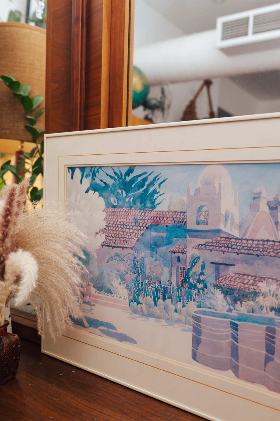 1980s Mediterranean Watercolour Print in Cream Frame - photo 3
