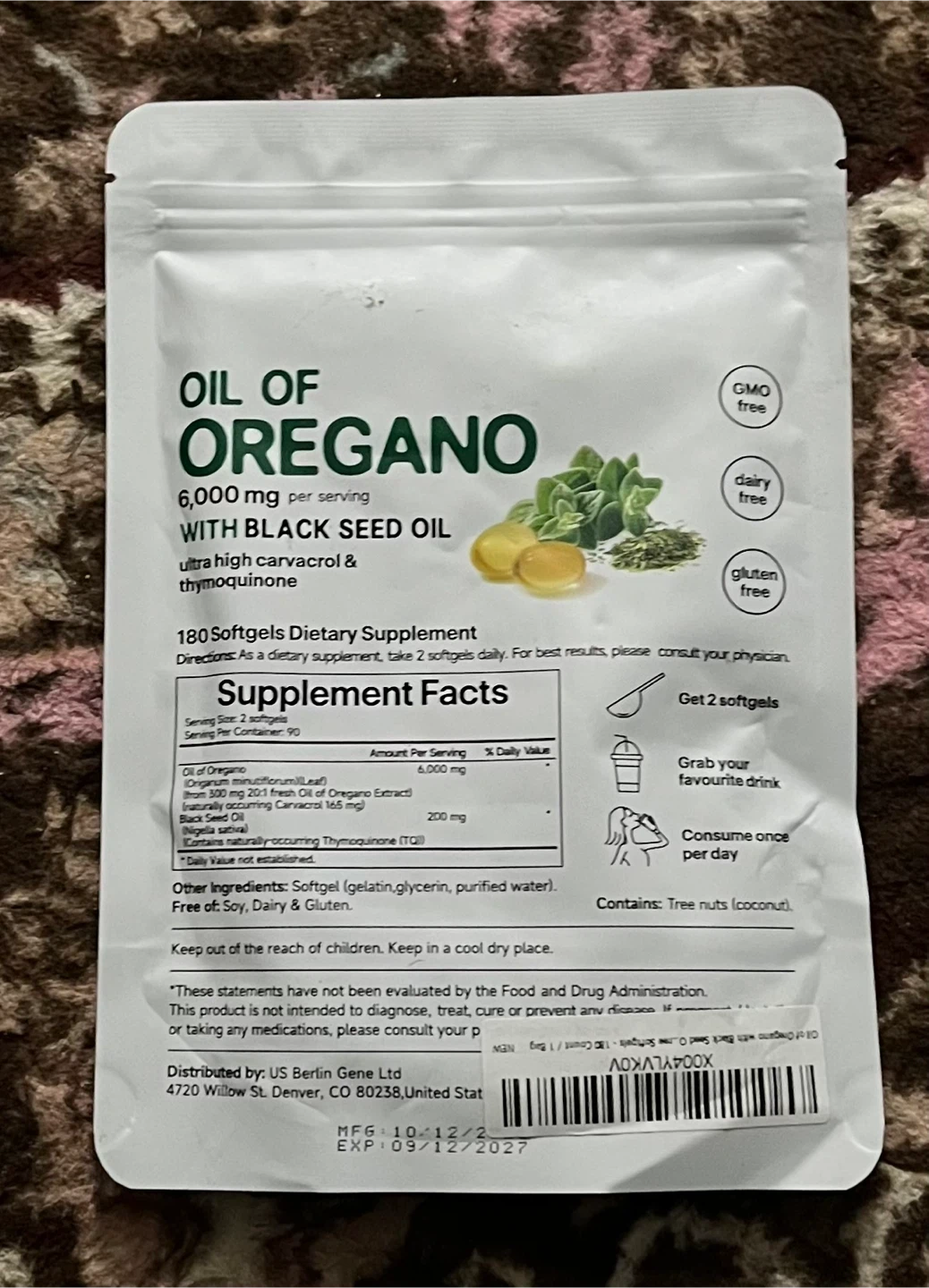 Oil of Oregano with Black Seed Oil 180 Softgels - photo 2