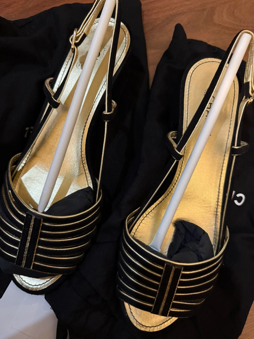 Chanel Black and Gold Sandals - photo 2