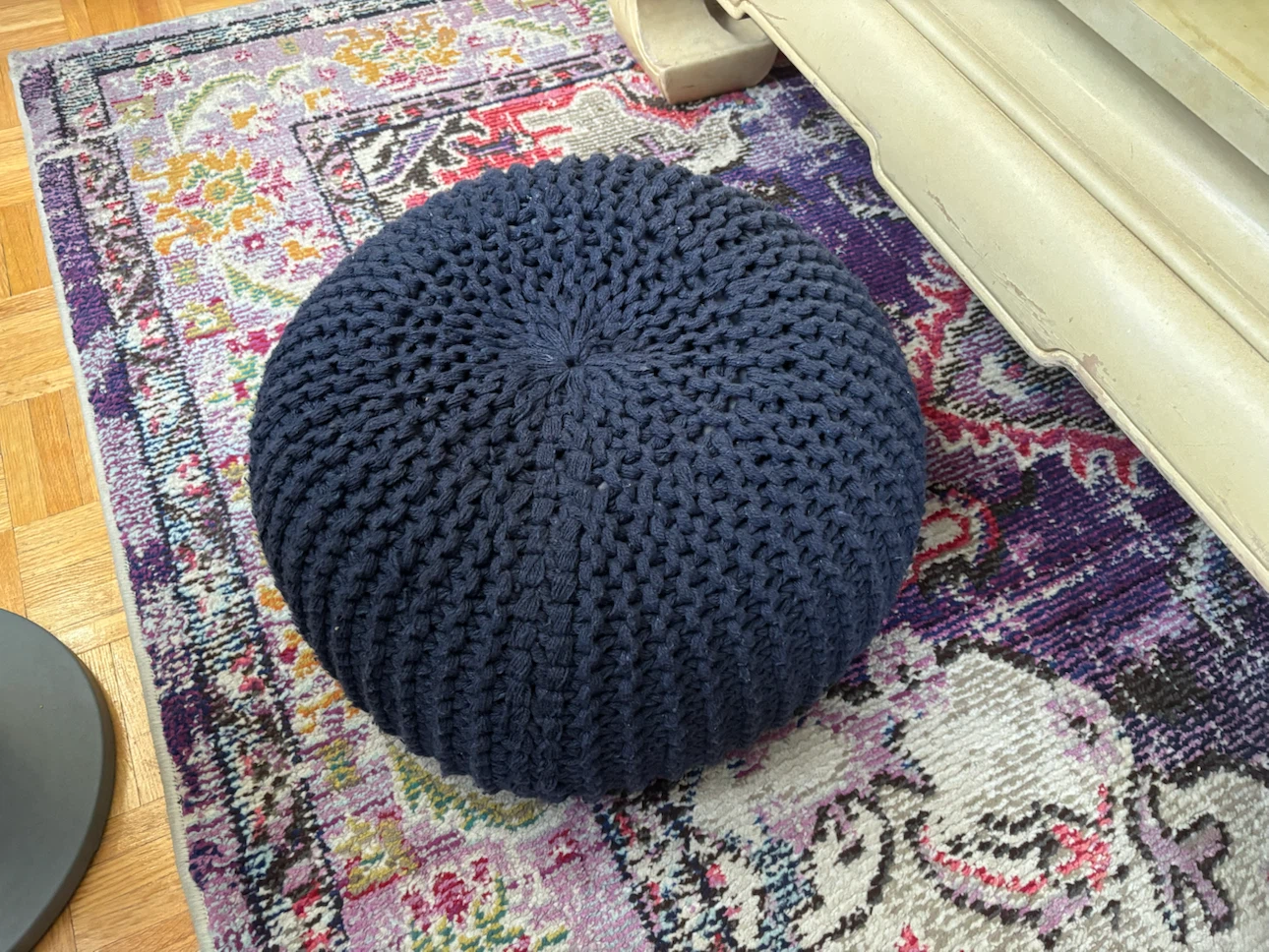 Dark Navy Knit Pouf Footstool