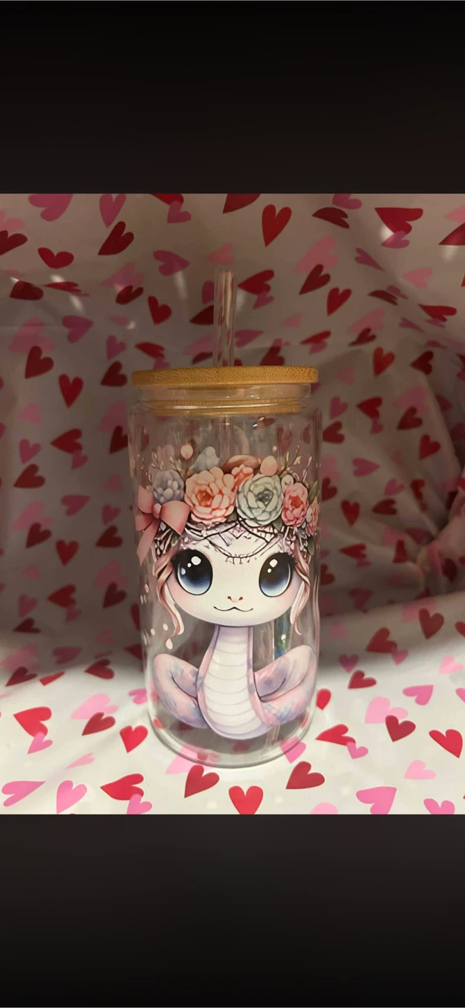 Floral Snake Design Glass Tumbler