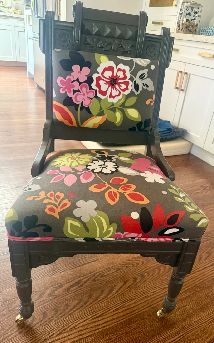Updated antique chair in bold floral