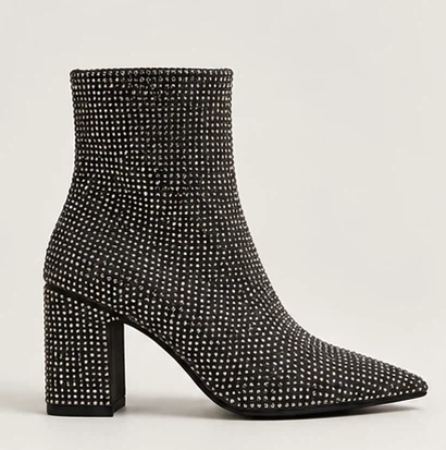 Rhinestone Studded Gray Ankle Boots Pointed Toe Block Heel - photo 2