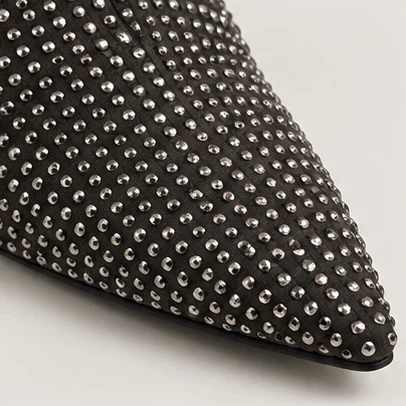 Rhinestone Studded Gray Ankle Boots Pointed Toe Block Heel - photo 4
