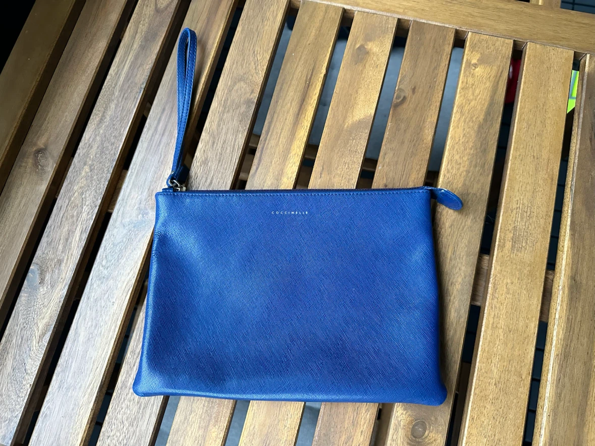 Blue Coccinelle Leather Wristlet Clutch