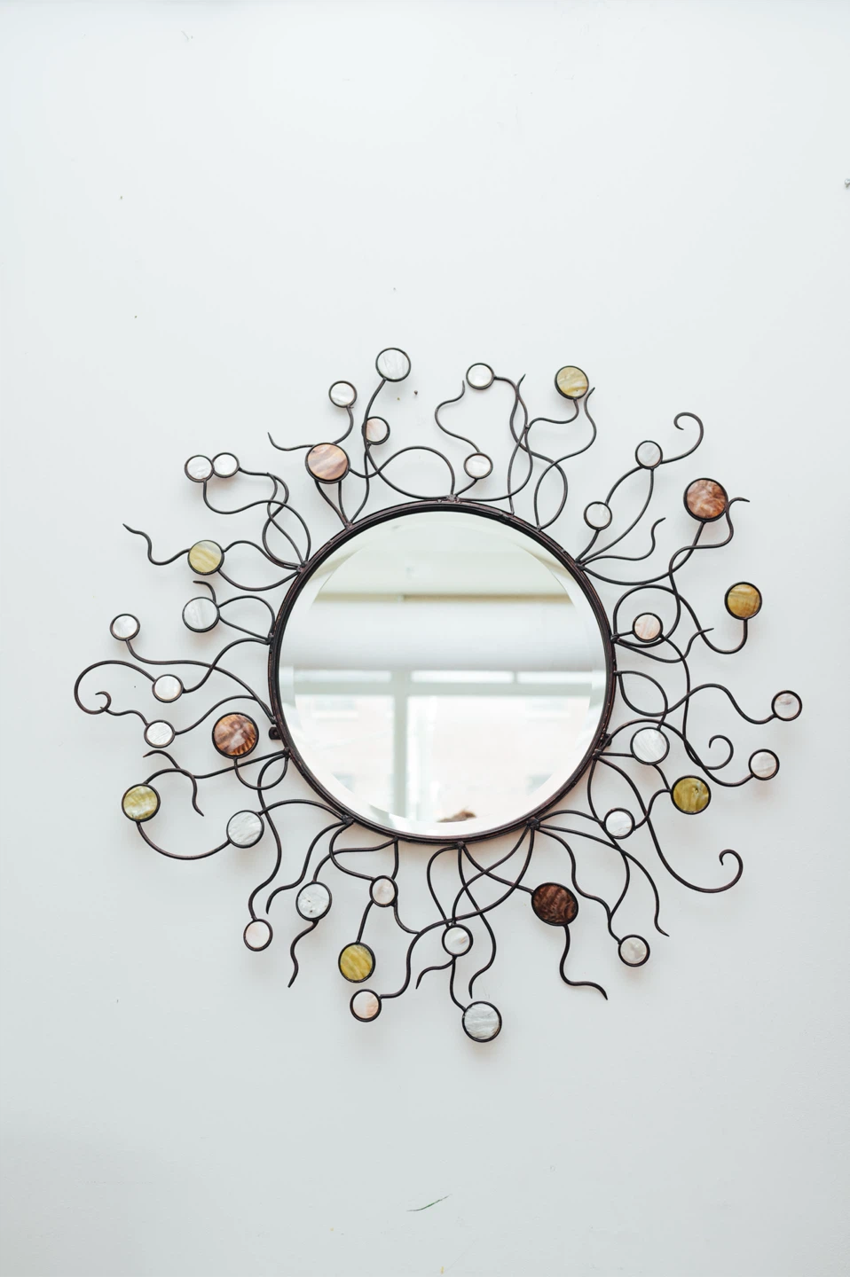 Large MCM Vintage Sunburst Mirror – Metal + Iridescent Shell - photo 2