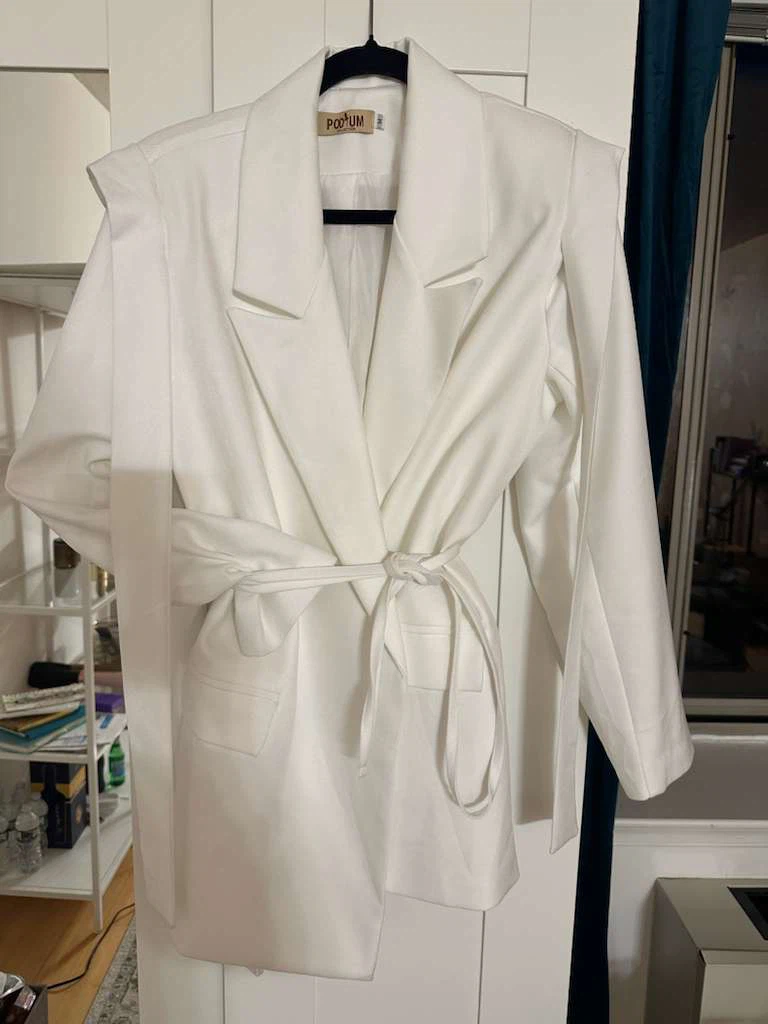 PODIUM White Tie-Waist Blazer