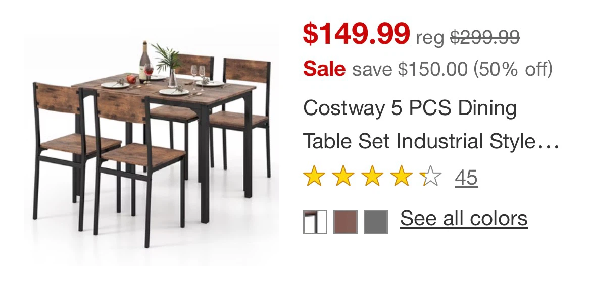 Costway 5-Piece Industrial Dining Table Set