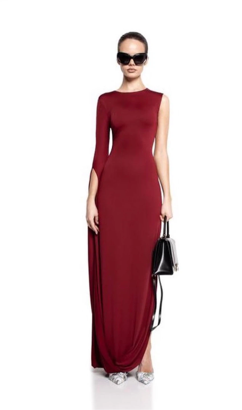 Burgundy Asymmetric Long Dress