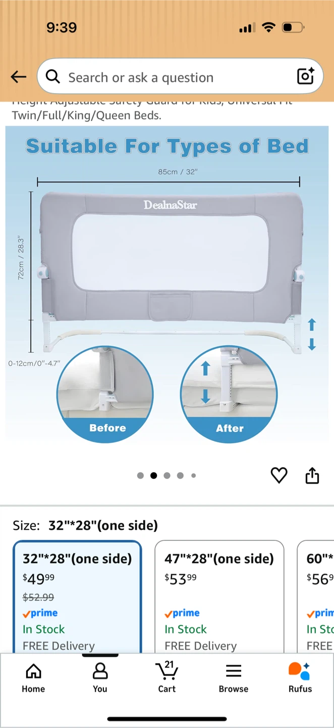 DealnaStar Bed Safety Guard for Kids