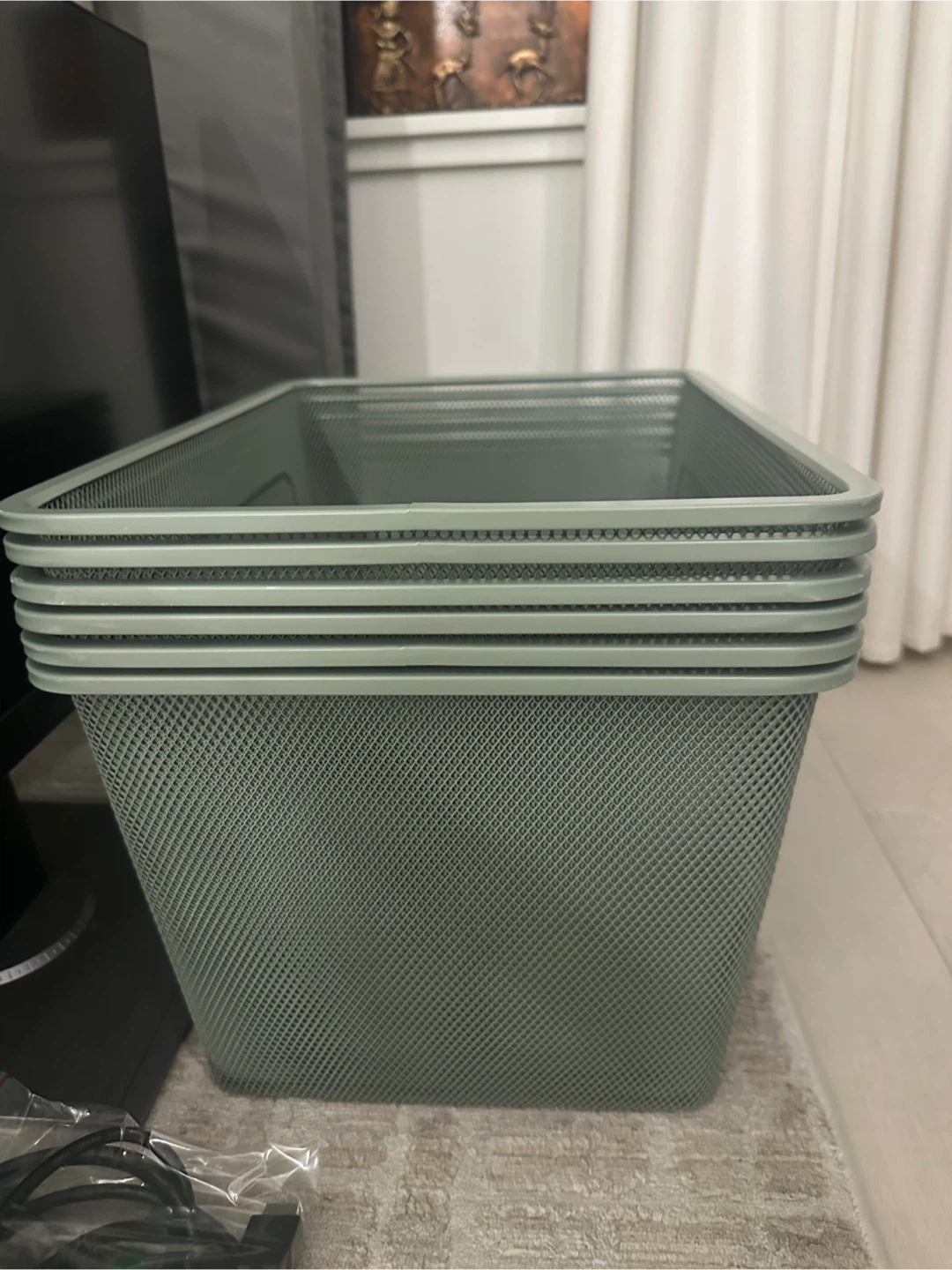 Set of 6 Sage Green Mesh Storage Bins