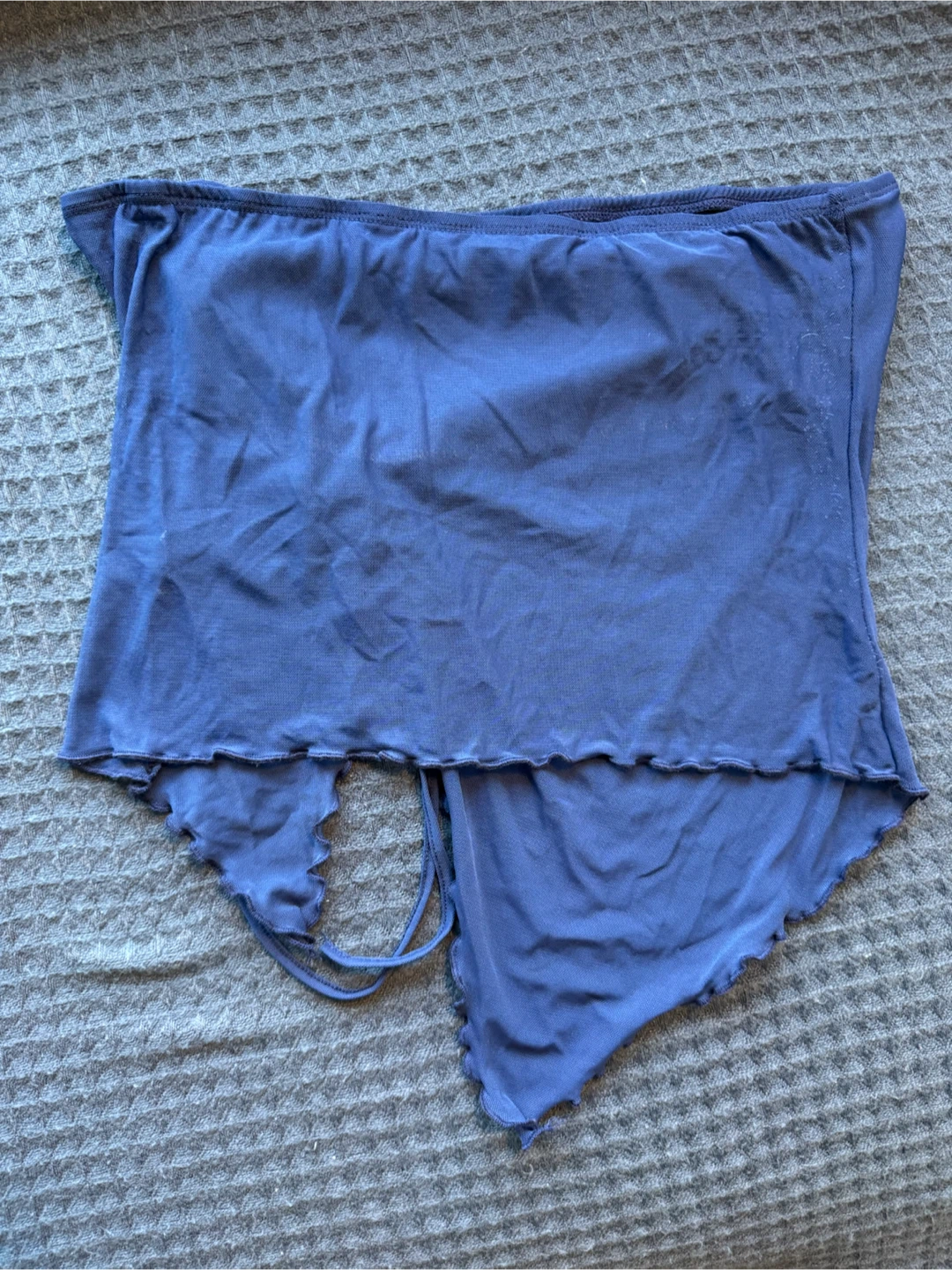 Blue Asymmetrical Lettuce-Edge Tube Top - photo 2
