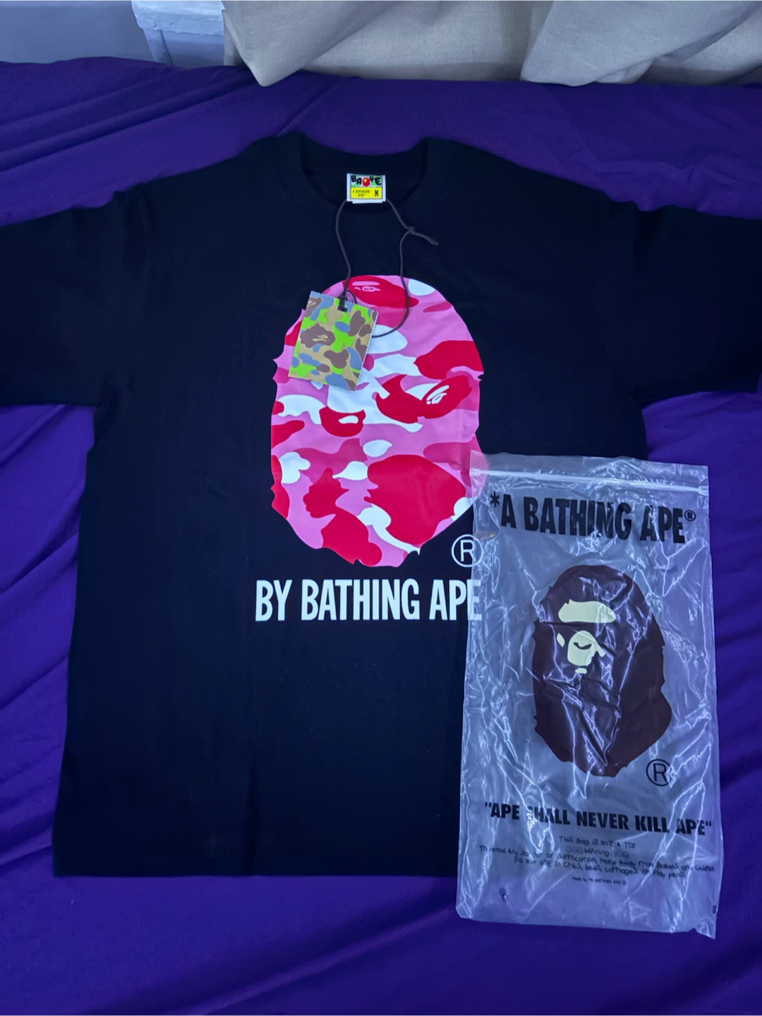 A Bathing Ape BAPE Pink Camo Logo T-Shirt Black