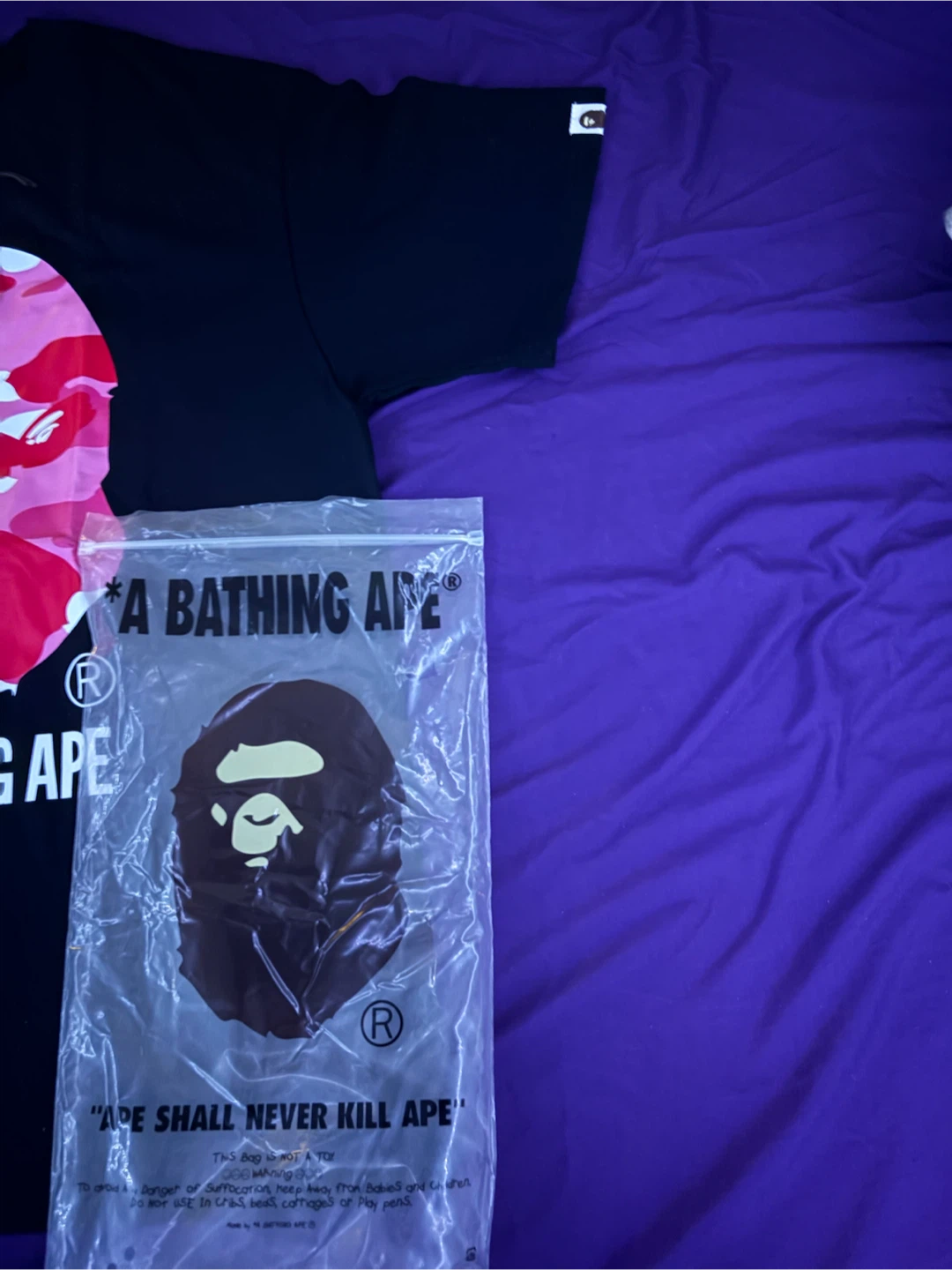 A Bathing Ape BAPE Pink Camo Logo T-Shirt Black - photo 2
