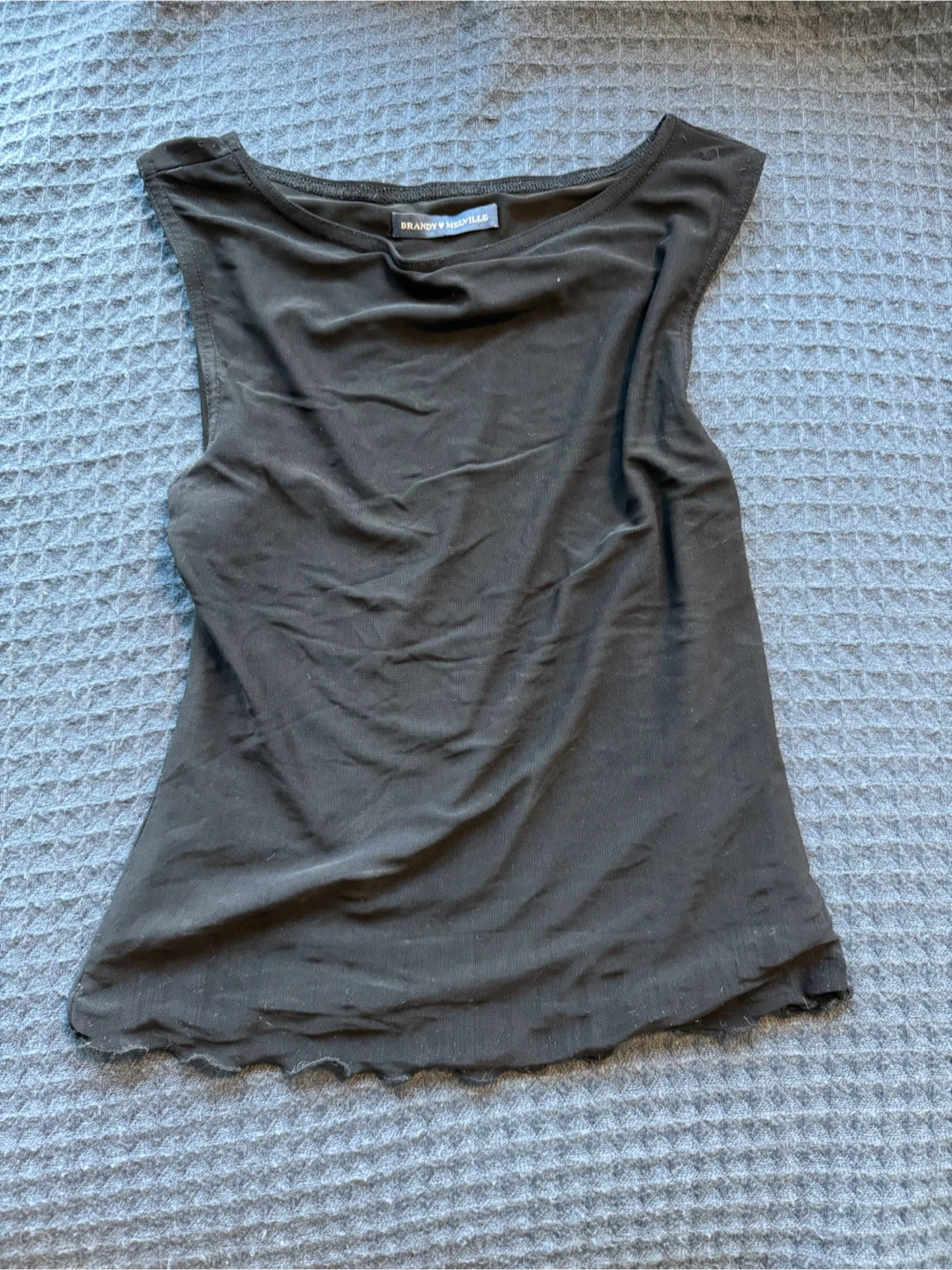 Brandy Melville Black Lettuce Edge Tank Top
