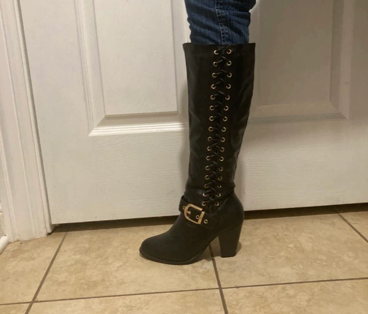 Black Lace-Up Knee-High Boots