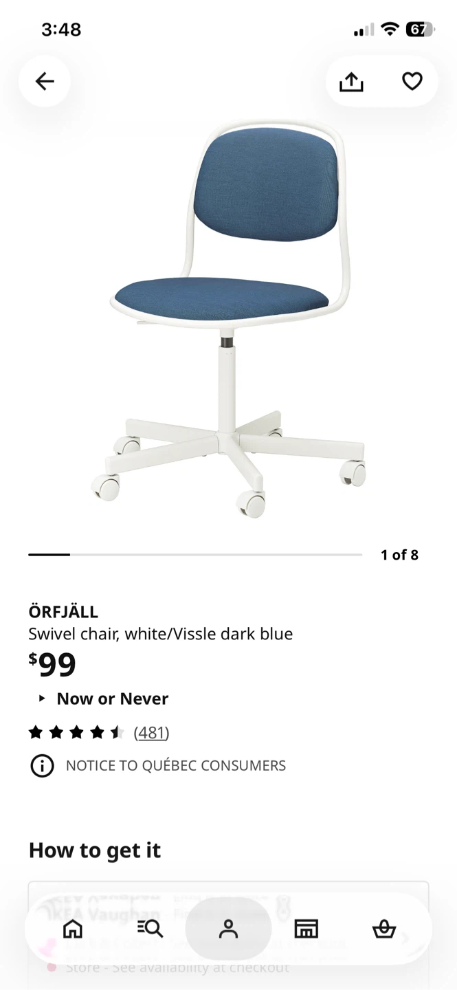 IKEA ÖRFJÄLL Swivel Chair, White/Vissle Dark Blue