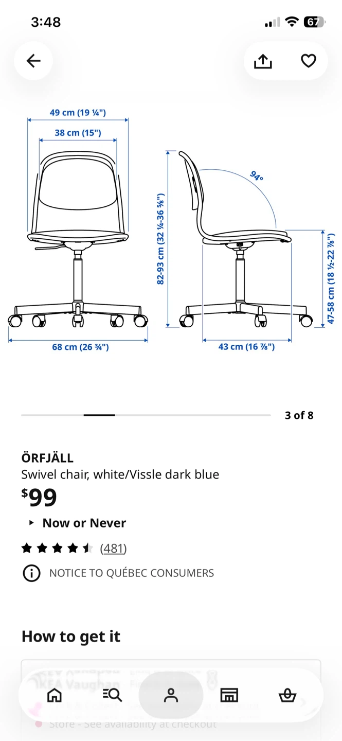 IKEA ÖRFJÄLL Swivel Chair, White/Vissle Dark Blue - photo 2