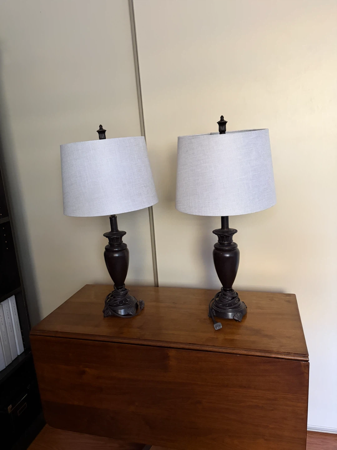 Set of two dark bronze table lamps