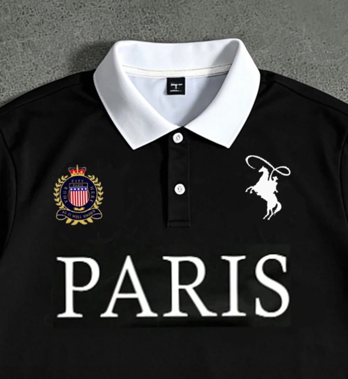 Black Long-Sleeve Polo Shirt with Paris Design - photo 3