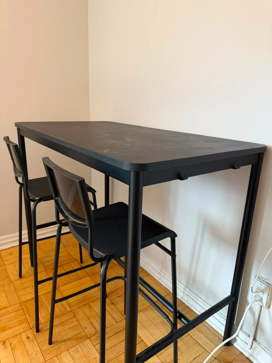 IKEA Black Bar Table with Two bar chairs