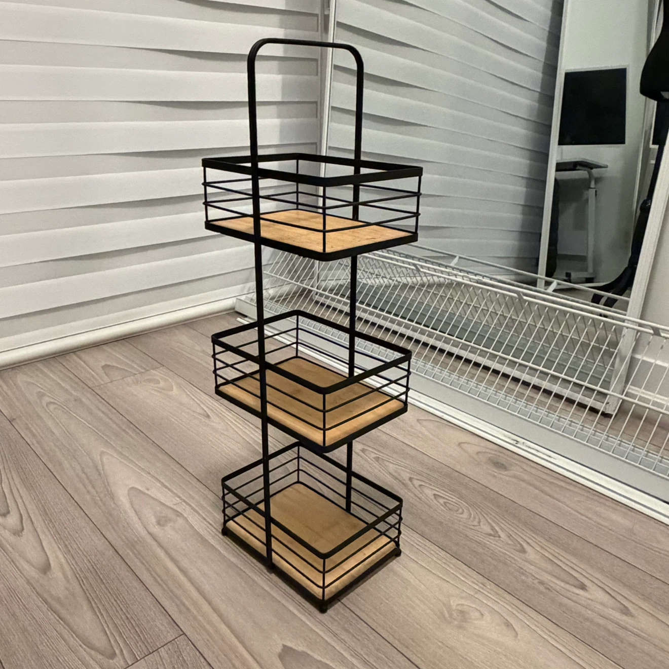 3-Tier Black Metal and Wood Storage Stand