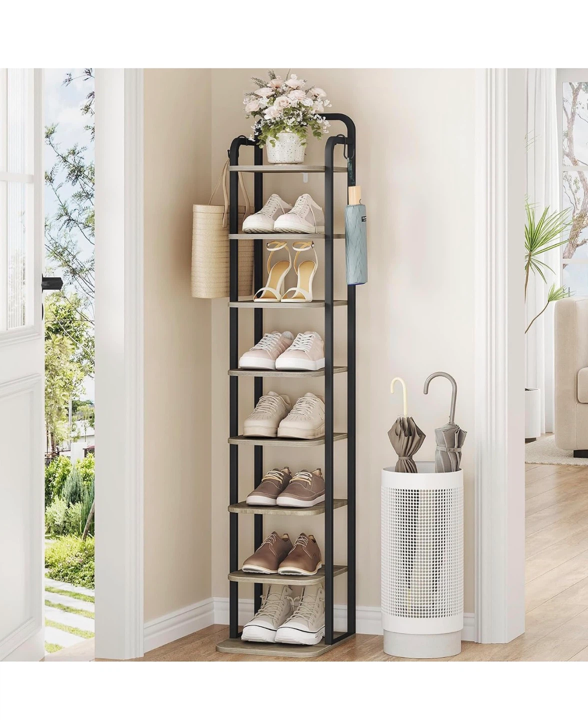 Tall narrow 8-tier shoe rack organizer