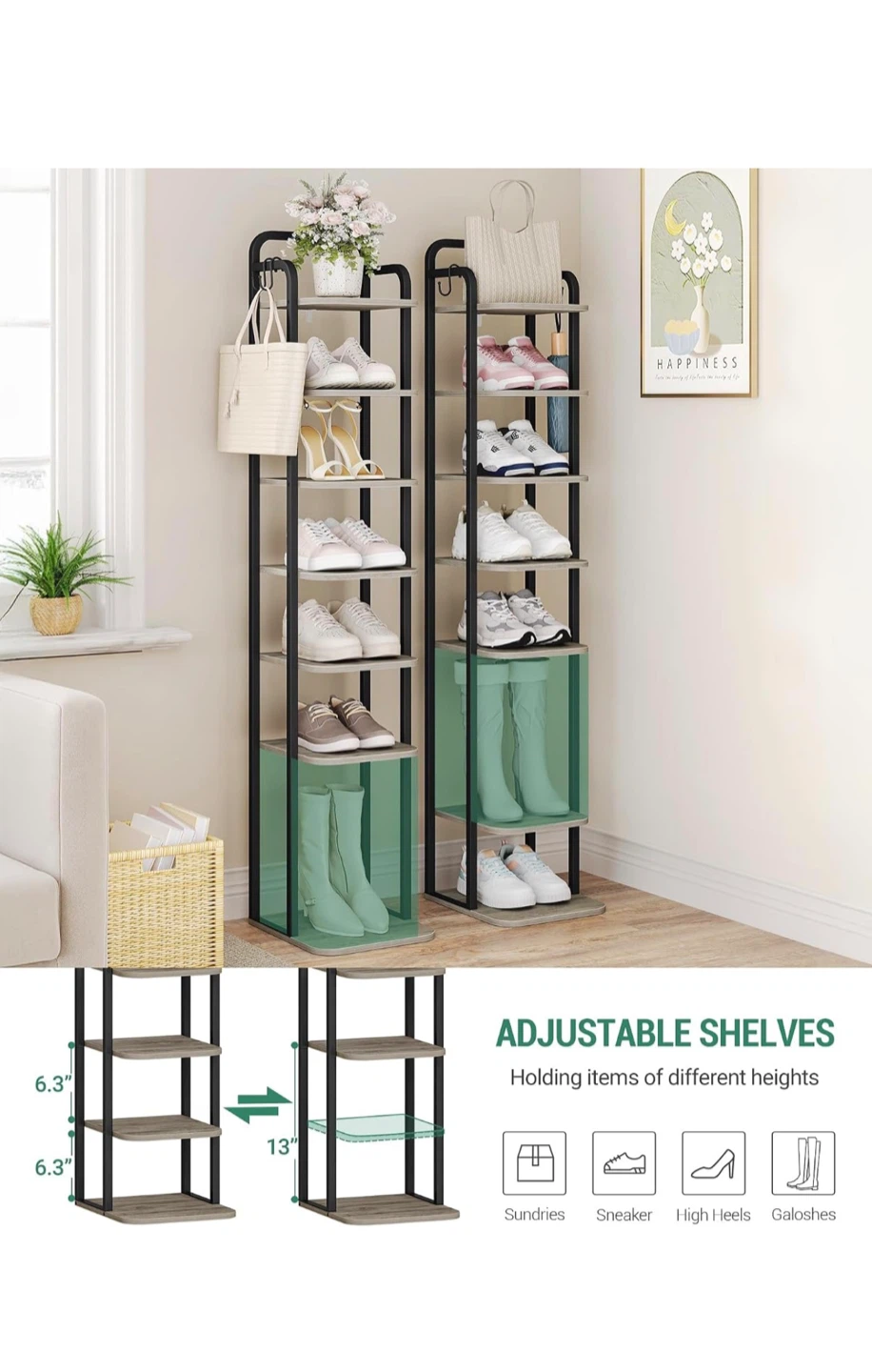 Tall narrow 8-tier shoe rack organizer - photo 3
