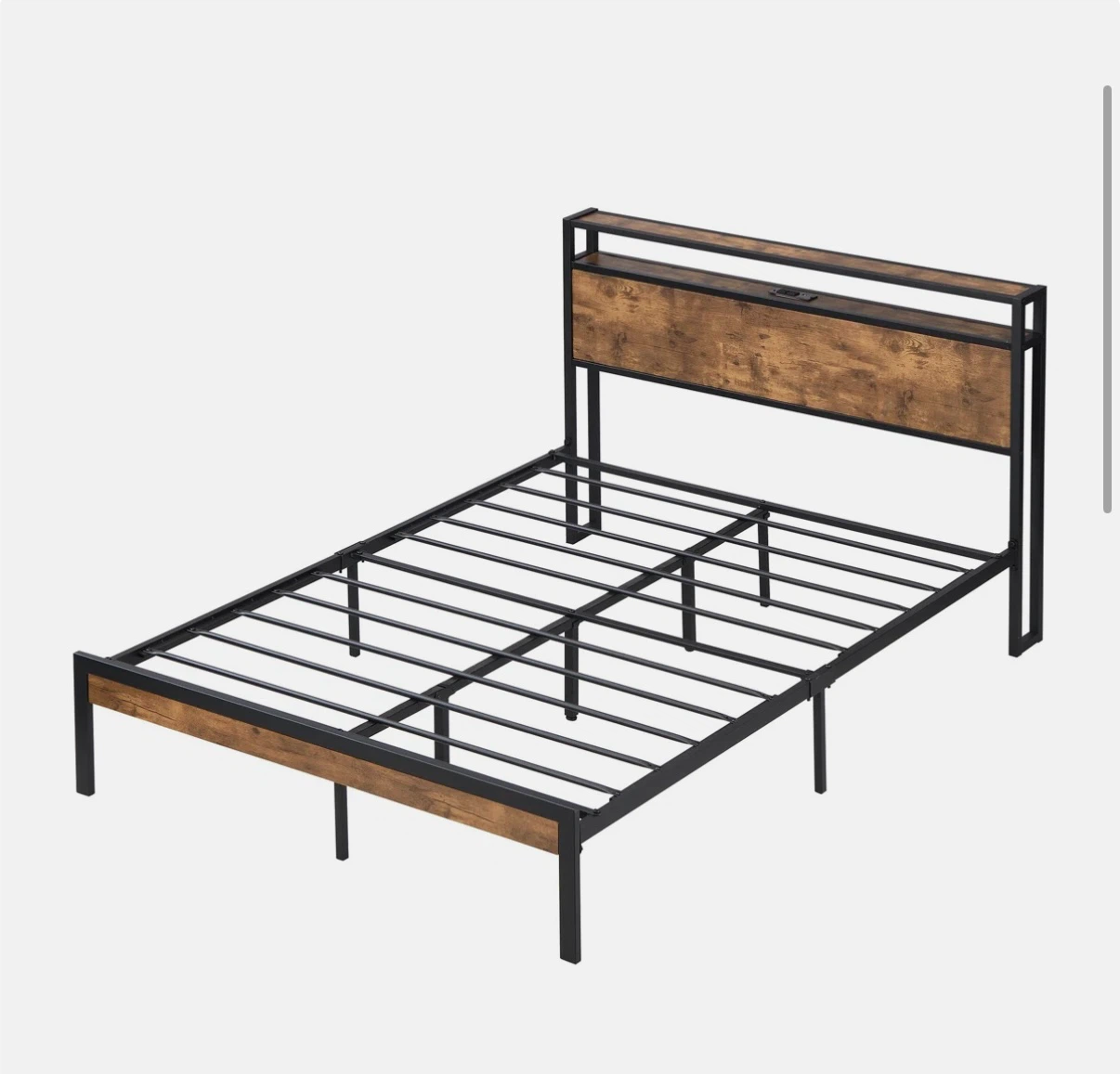 Industrial Style Metal and Wood Bed Frame