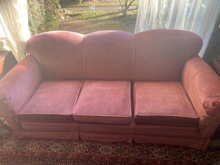 Vintage Pink Velvet Sofa and Armchair Set
