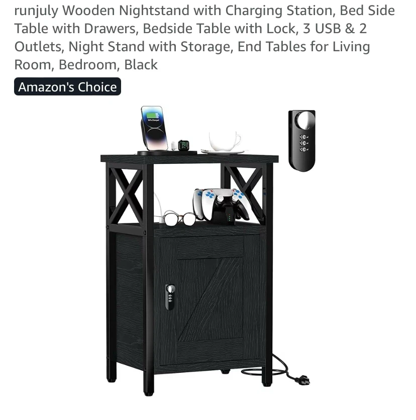 New Locking Nightstand with Charging Station