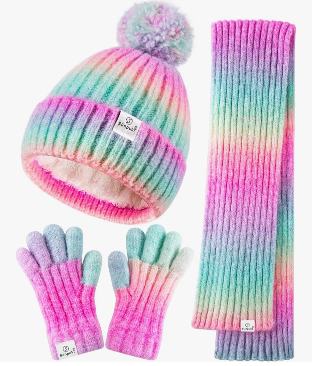 Kids Winter Beanie, Scarf, and Gloves Set