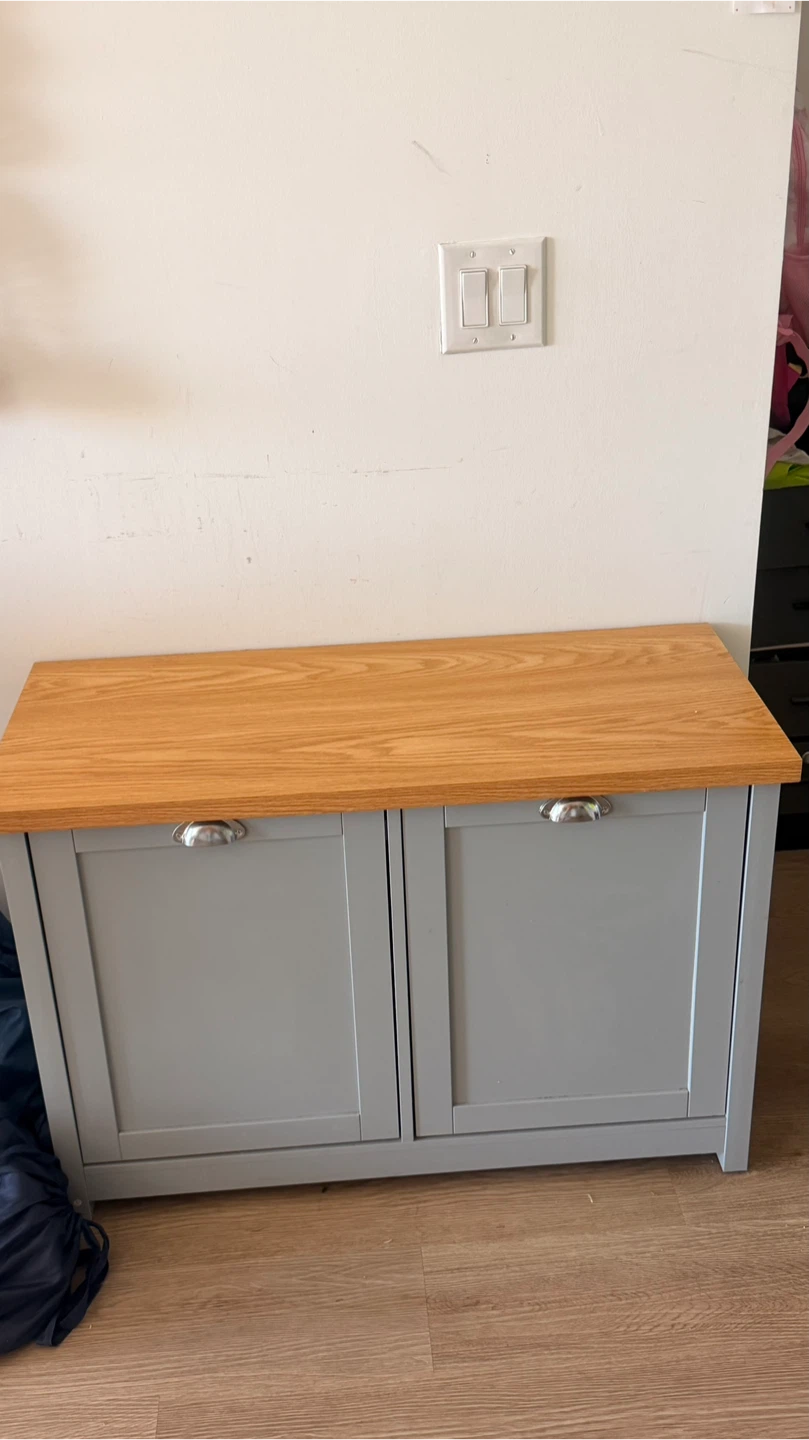 Grey storage cabinet/ Almirah with solid wood top