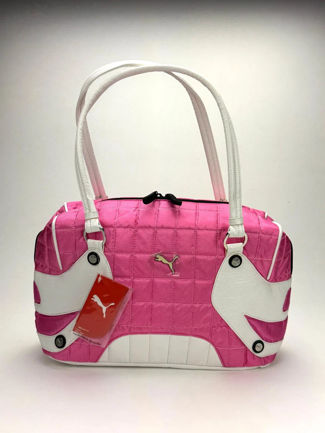 Y2K Puma Quilted Shoulder Bag Pink and White