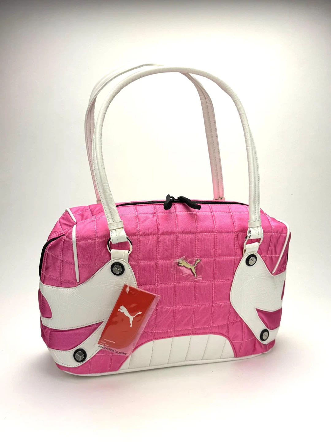 Y2K Puma Quilted Shoulder Bag Pink and White - photo 2