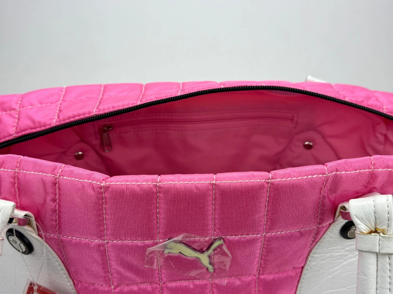 Y2K Puma Quilted Shoulder Bag Pink and White - photo 3