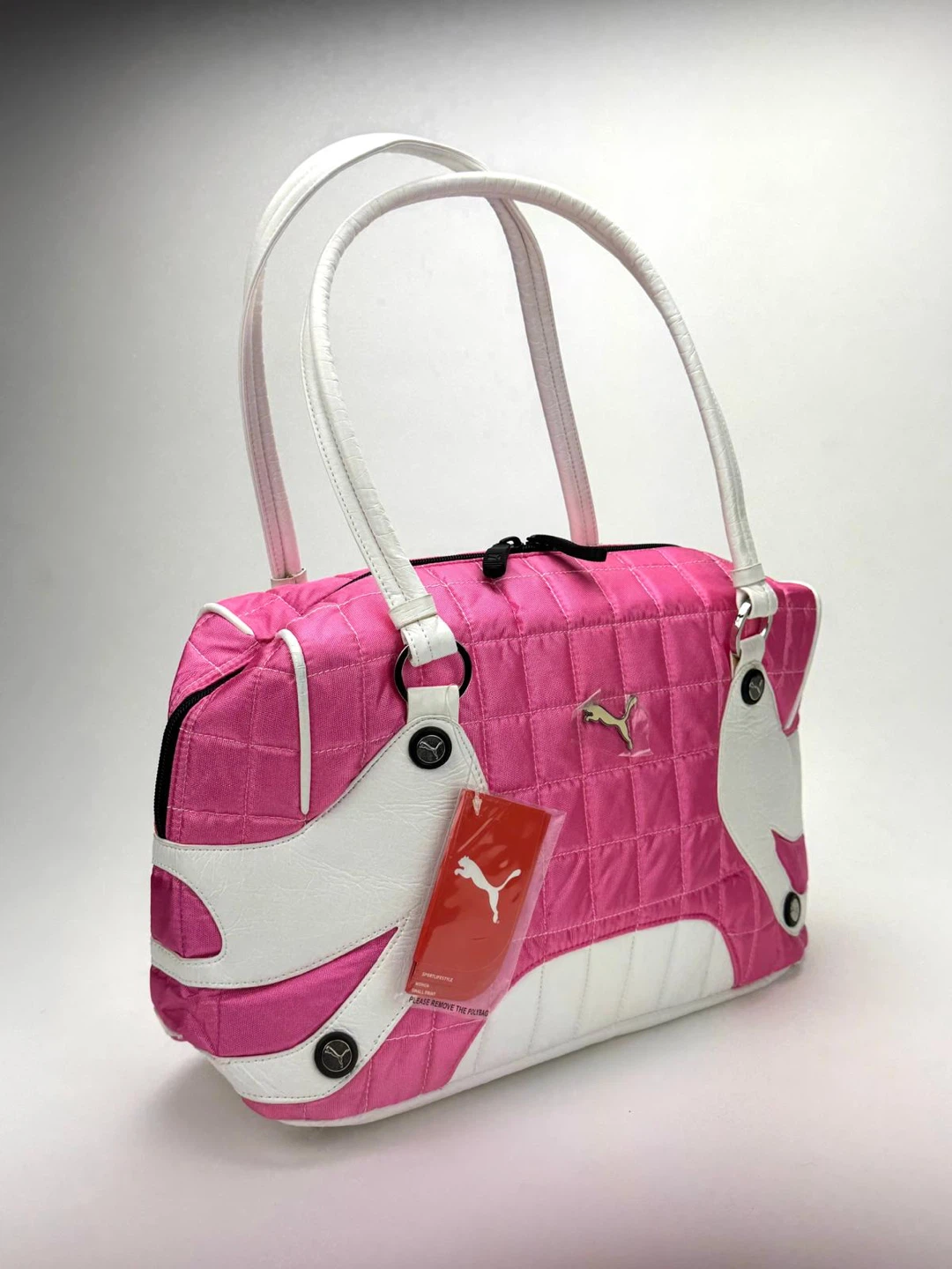 Y2K Puma Quilted Shoulder Bag Pink and White - photo 5