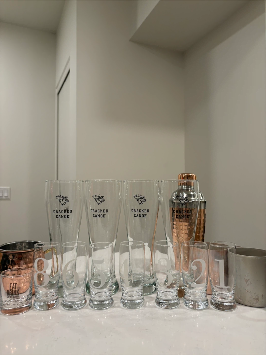 Cracked Canoe Beer Glasses & Copper Barware Set