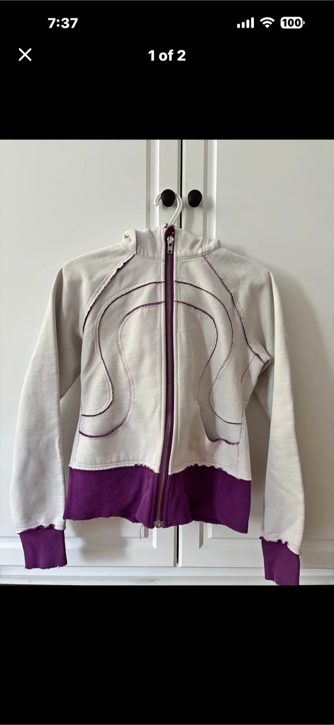 Lululemon Full-Zip Hoodie Cream and Purple-size 8