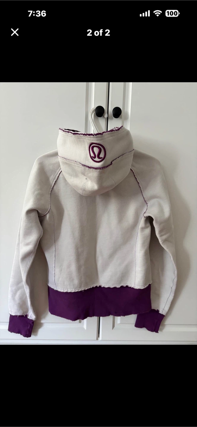 Lululemon Full-Zip Hoodie Cream and Purple-size 8 - photo 2