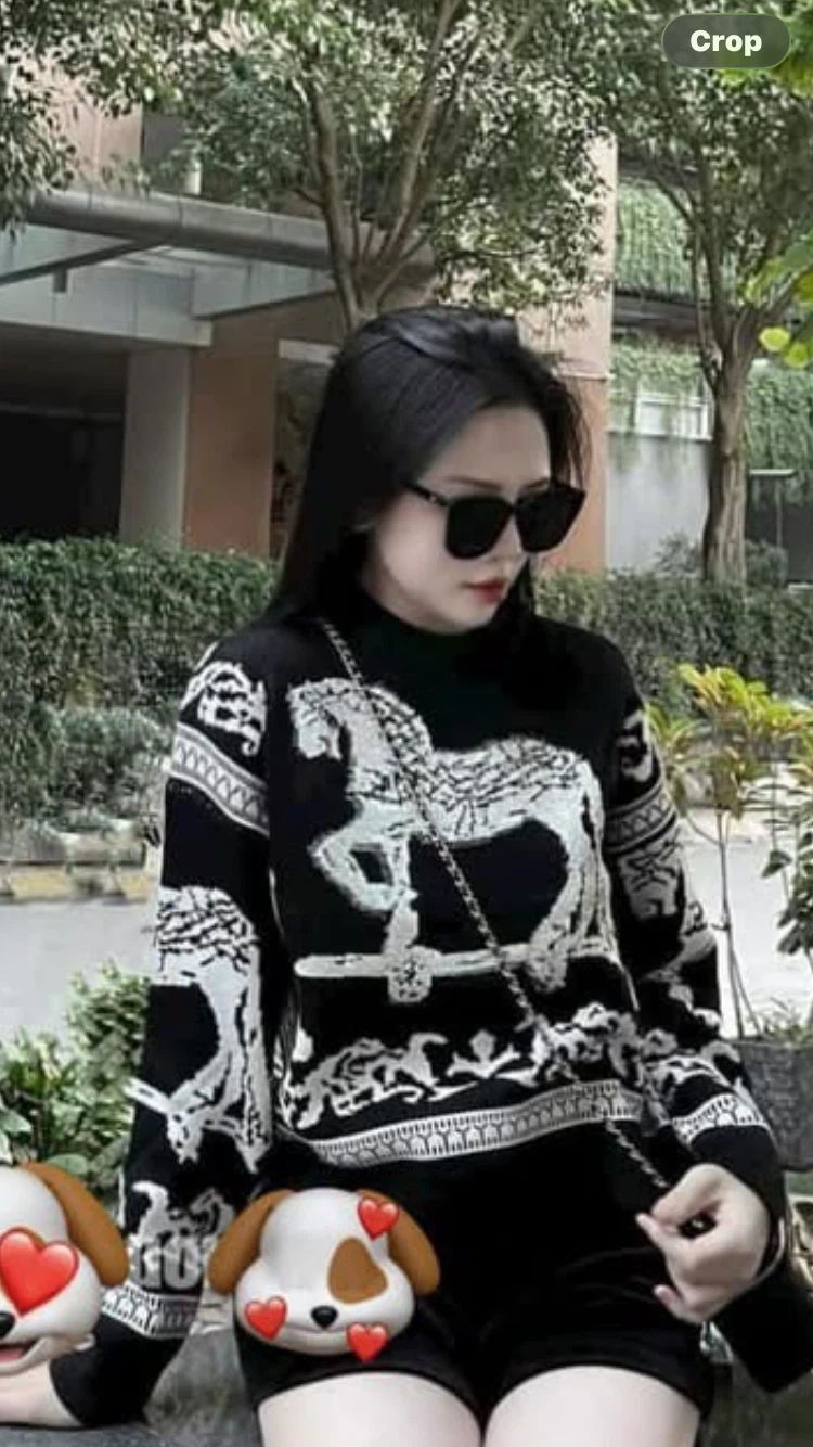 Black and white horse pattern knit sweater