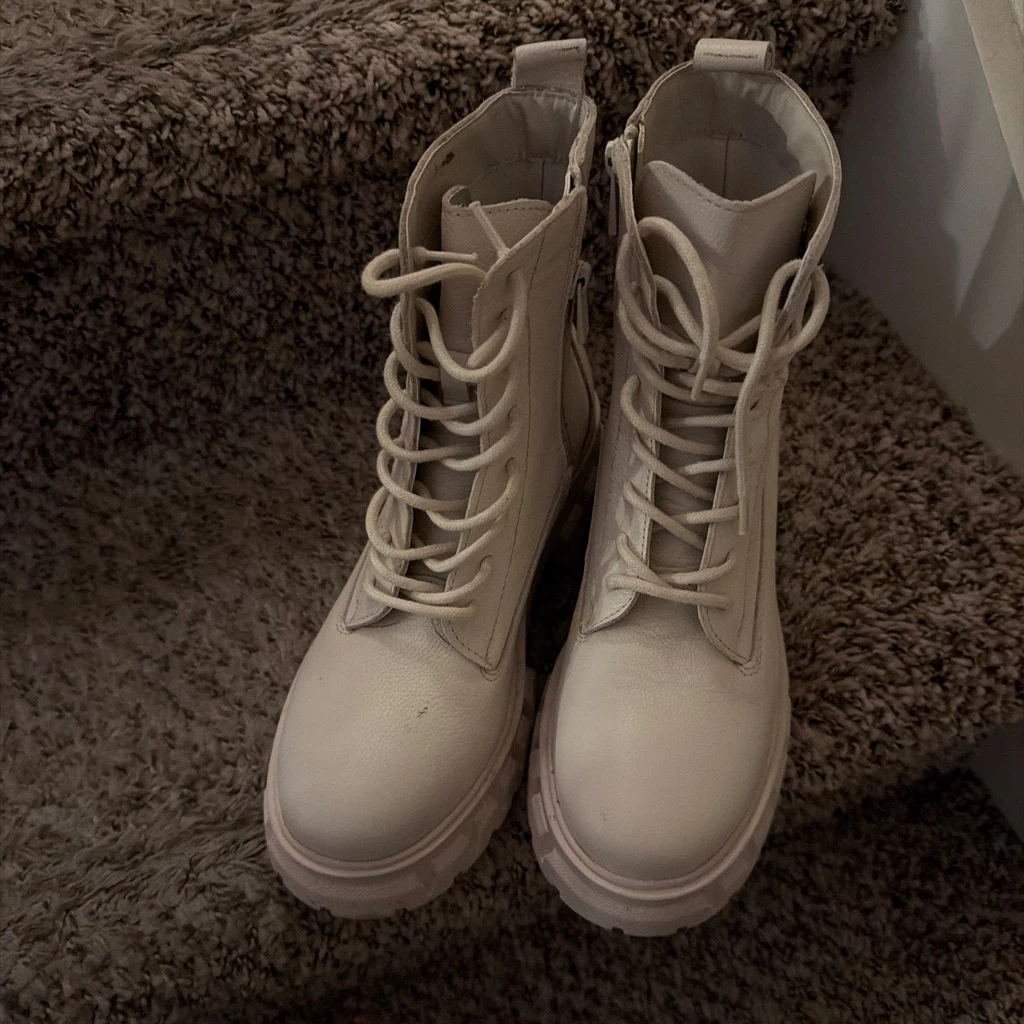 Cream Lace-Up Combat Boots