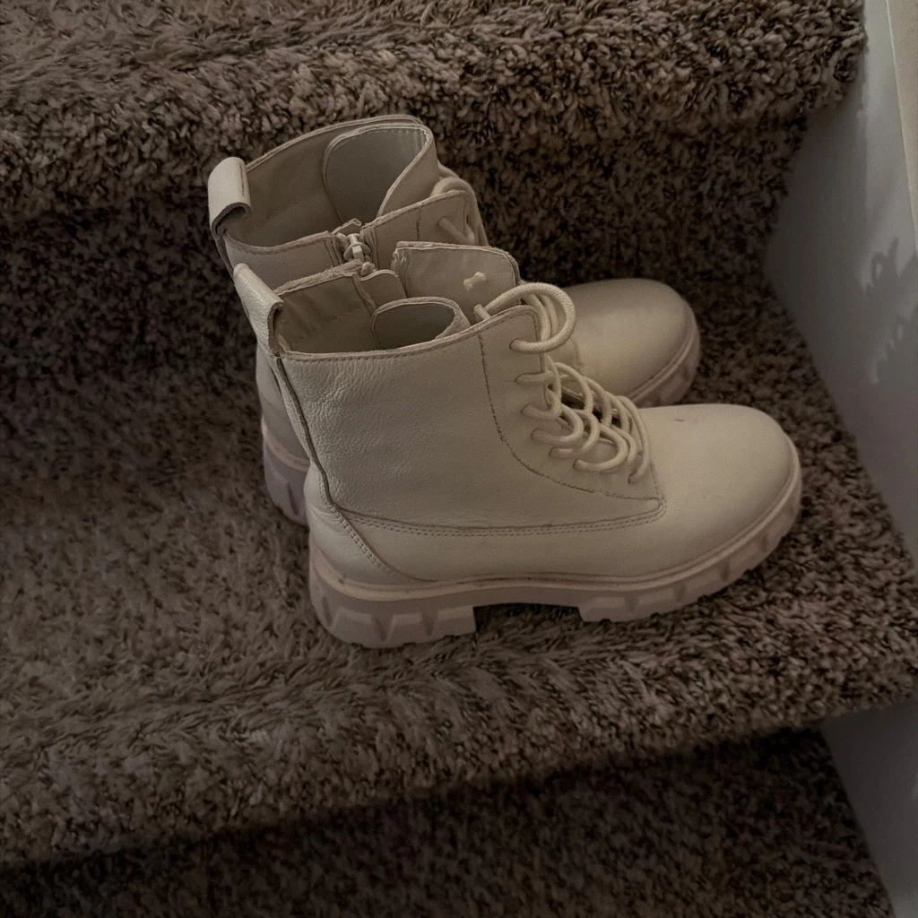 Cream Lace-Up Combat Boots - photo 2
