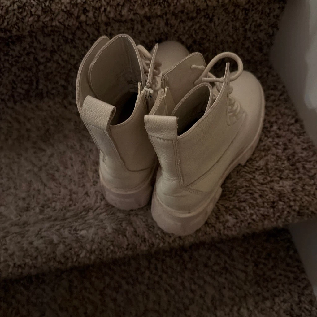 Cream Lace-Up Combat Boots - photo 3