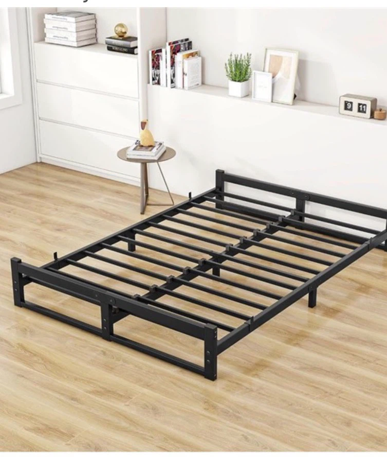 Full Bed Frame with Steel Slats, Black