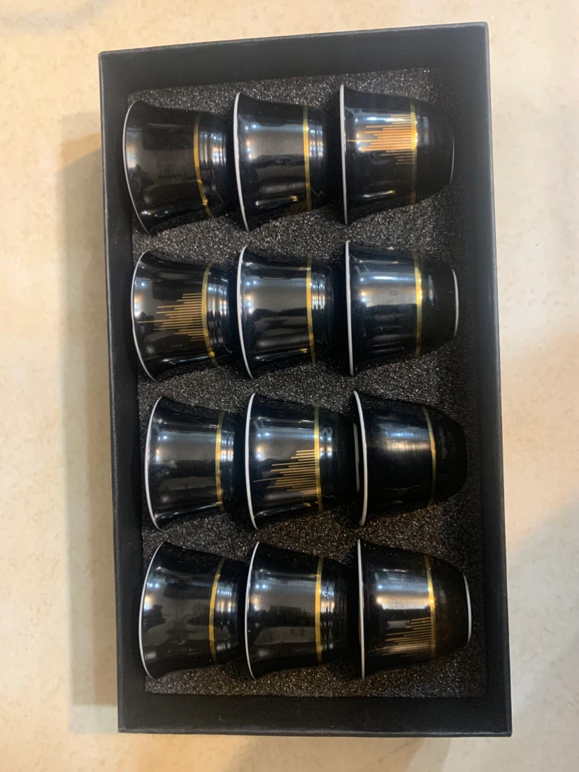 Set of 12 Black and Gold Espresso Cups