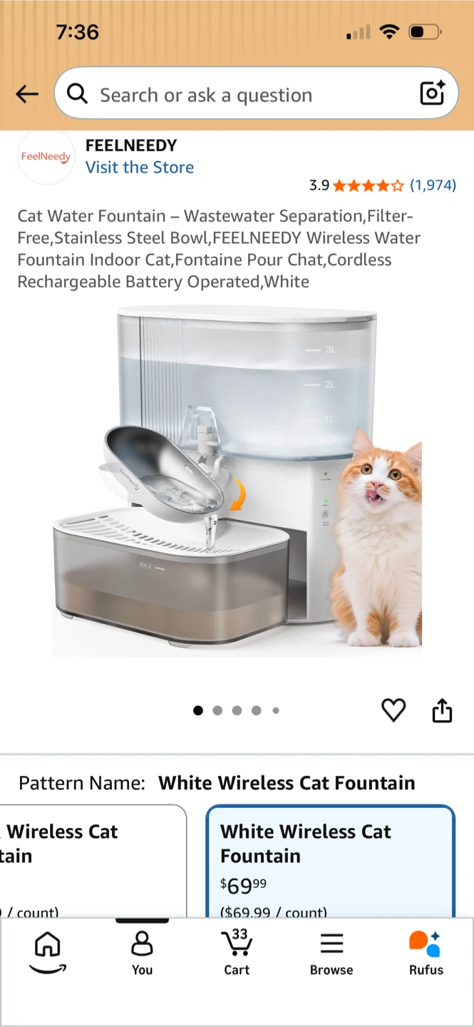 FEELNEEDY Wireless Cat Water Fountain - photo 2
