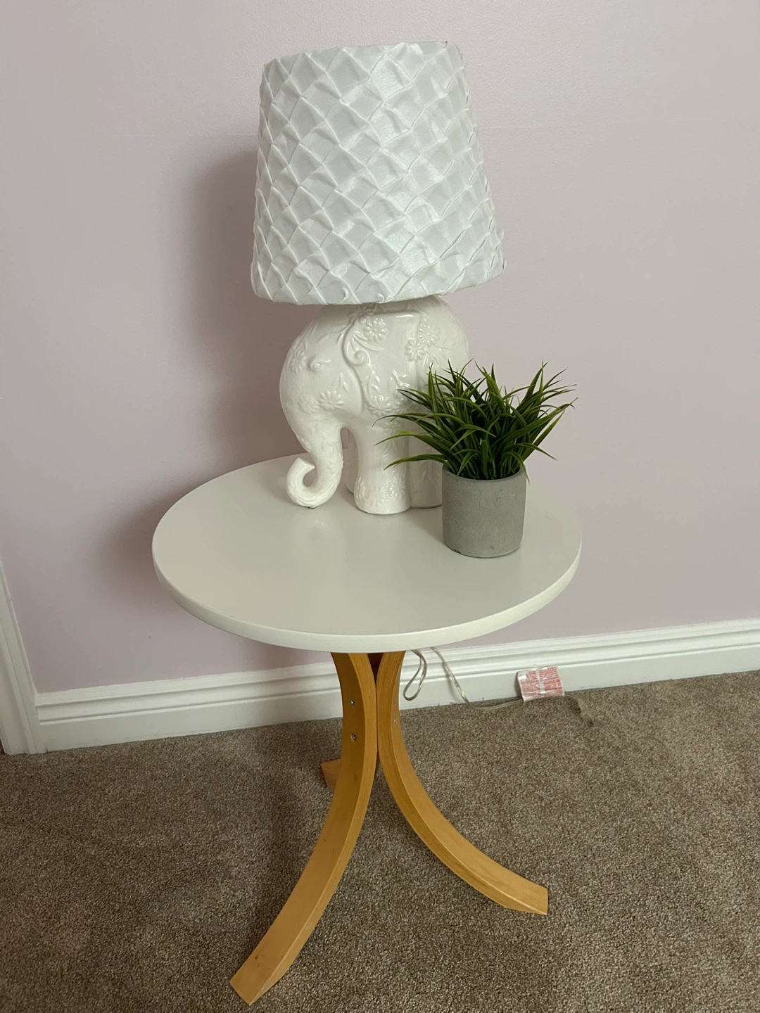 White Side Table with Pine Legs