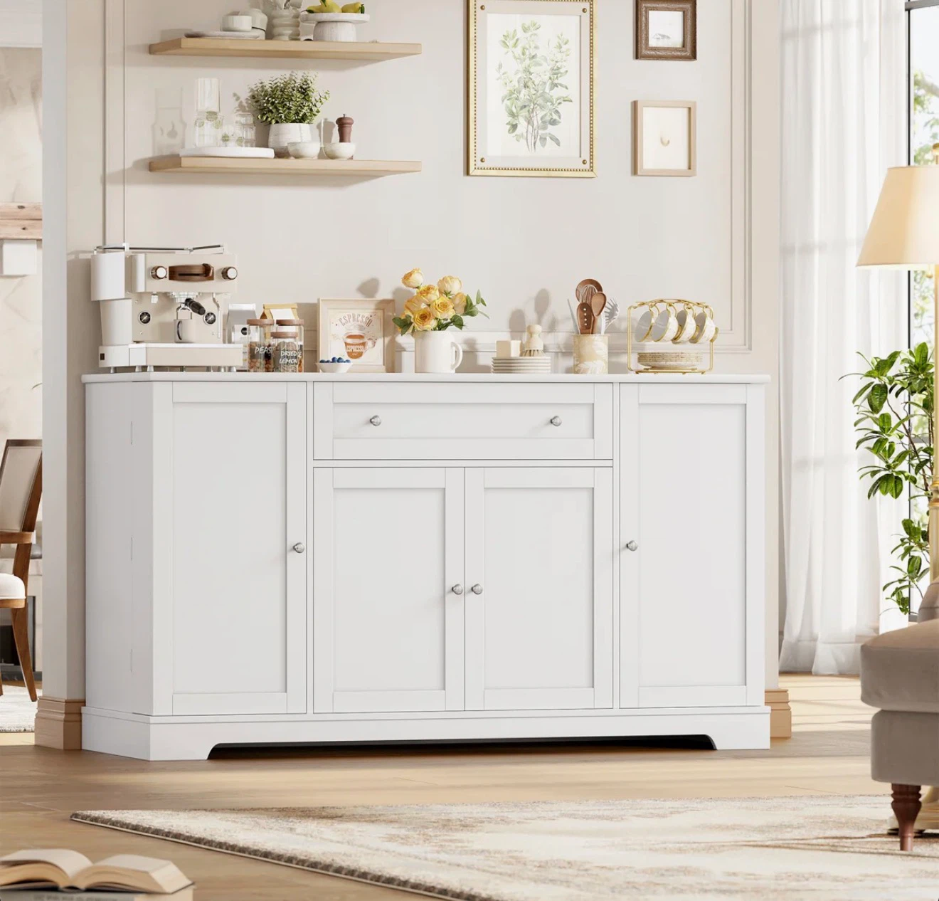 White Wood Sideboard Buffet with Storage