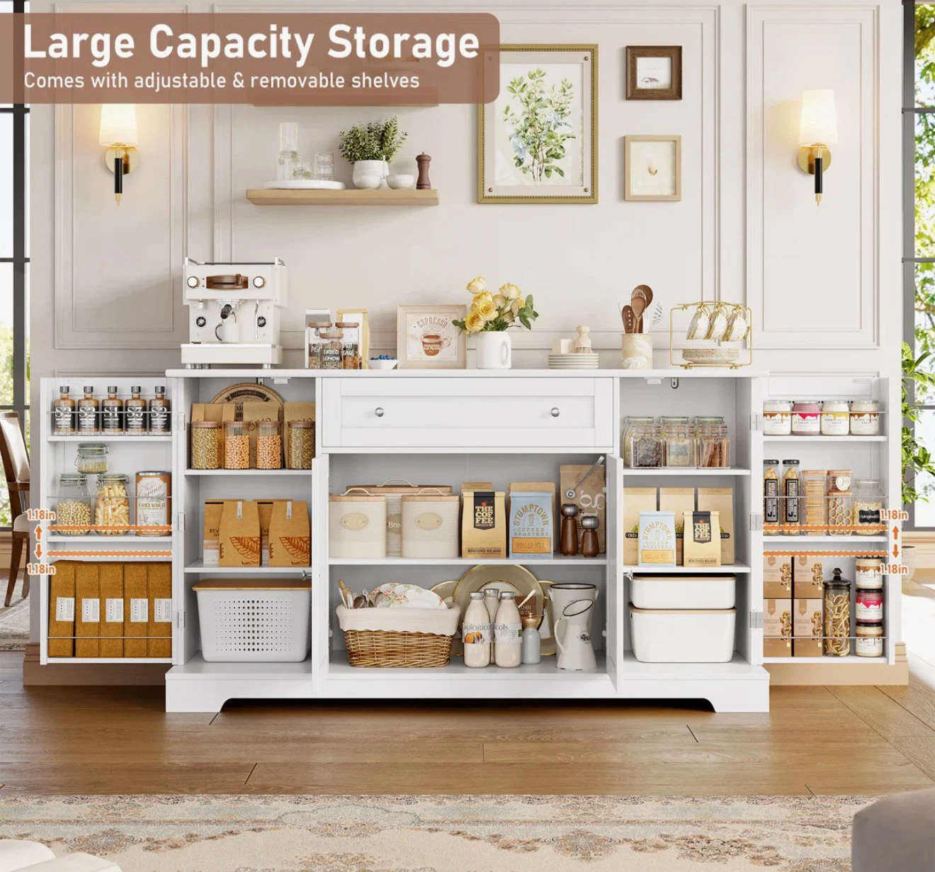 White Wood Sideboard Buffet with Storage - photo 2